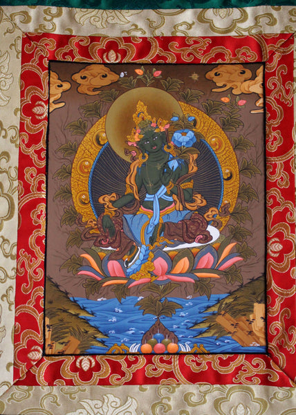 Silk Brocade Green Tara Thangka