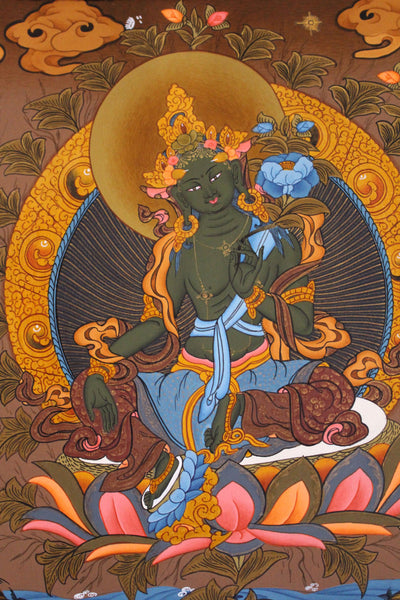 Silk Brocade Green Tara Thangka