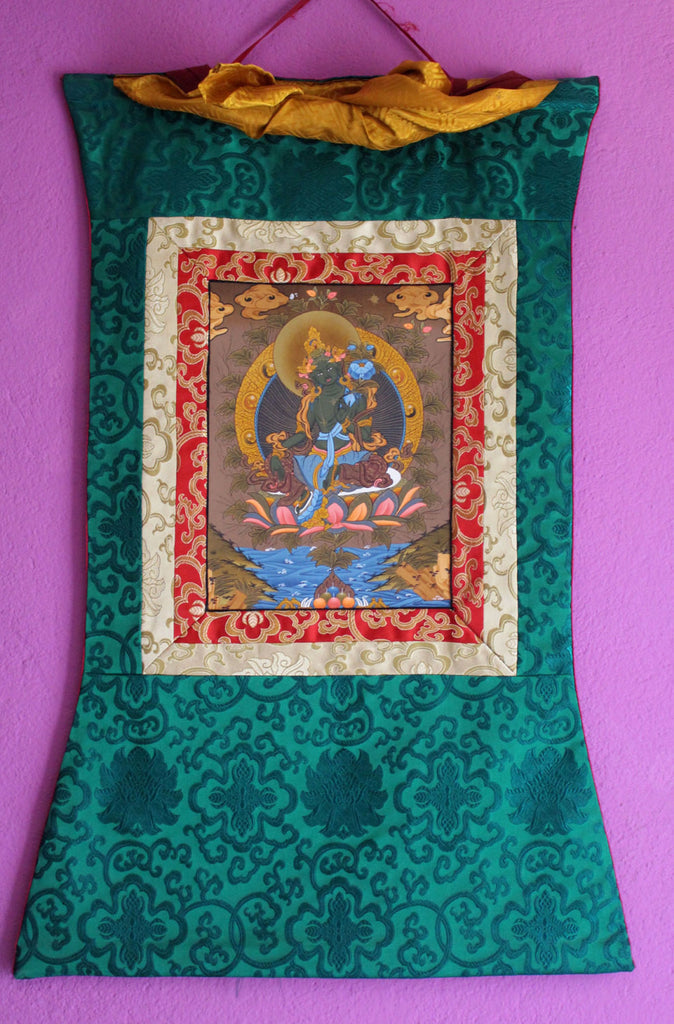 Silk Brocade Green Tara Thangka