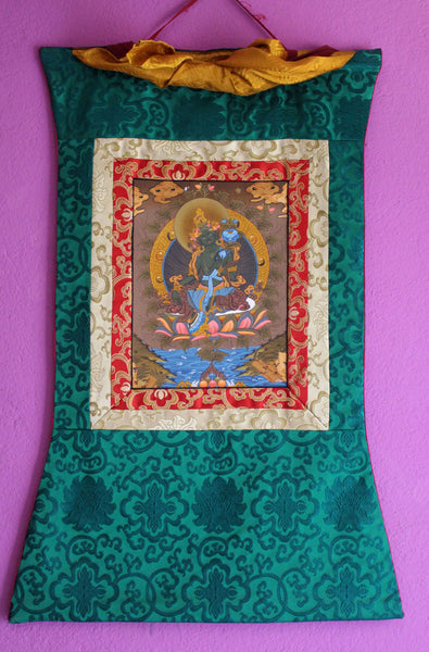 Silk Brocade Green Tara Thangka