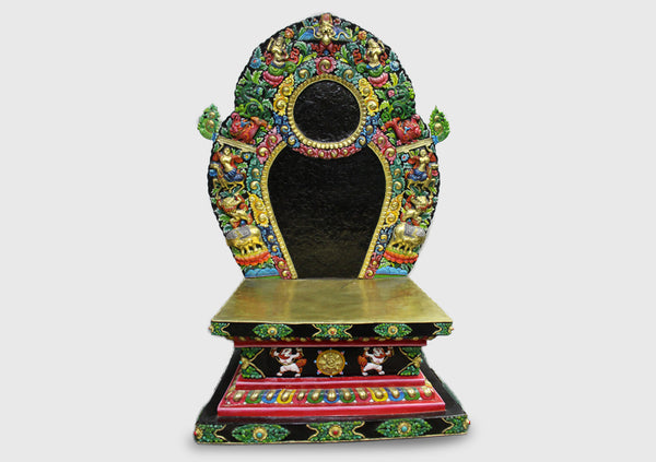 Magnificient Green Tara Gold Painted Statue on Wooden Throne 27.5"
