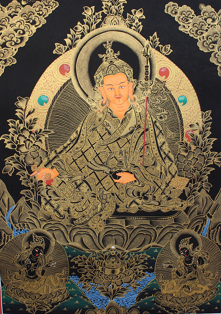 Guru Padmasambhva Thangka Painting with Red Border