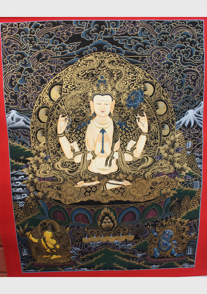 Black Chenrezig with Dragon Thangka Painting
